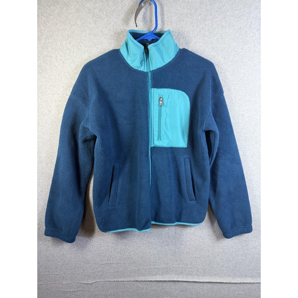 Tek Gear Jacket Mens Small Blue Colorblock Fleece Full Zip Stand Collar Outdoor